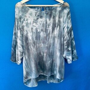Gypsy 05 Silk Blouse Medium Blue Boho Tie Dye Made In Hollywood